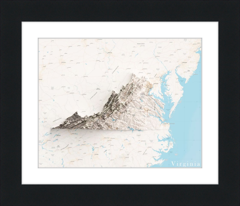 Virginia Shaded Relief Map - Charted Territory