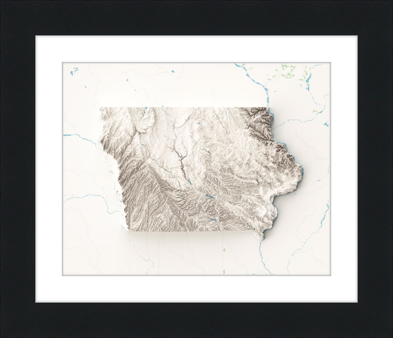 Mappa in rilievo ombreggiato dell'Iowa - Topografica