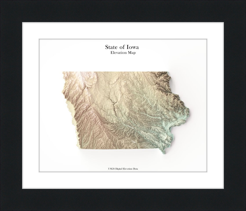 Iowa Shaded Relief Map - Earth Tones