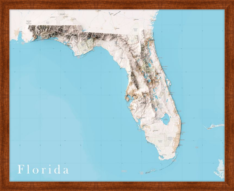 Mapa de relieve sombreado de Florida: territorio cartografiado