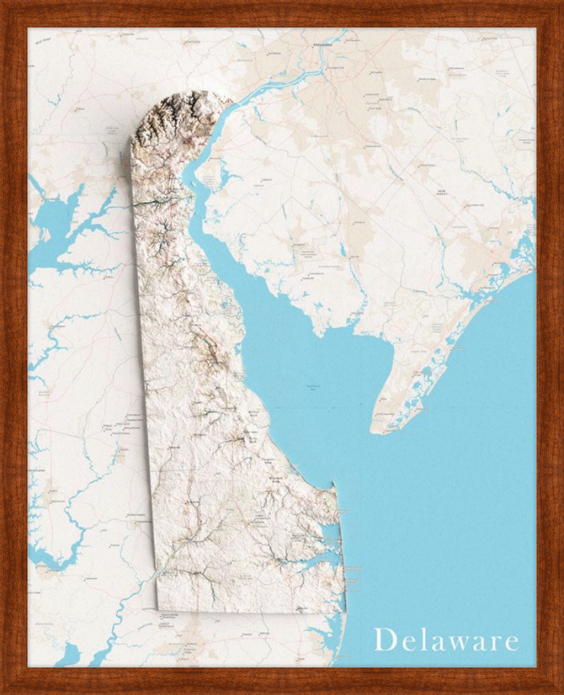 Mapa de relieve sombreado de Delaware: territorio cartografiado