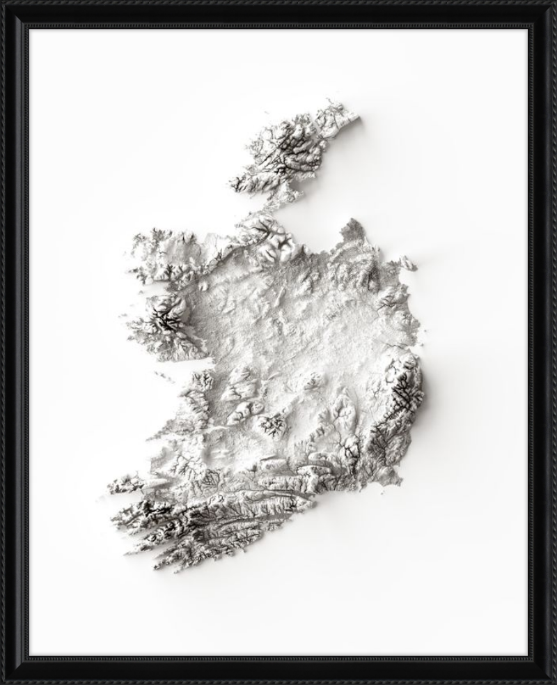 Mapa en relieve sombreado de Irlanda - Monocromo