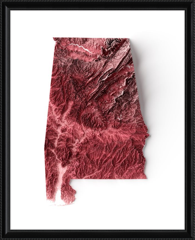 Alabama Shaded Relief Map - Crimson