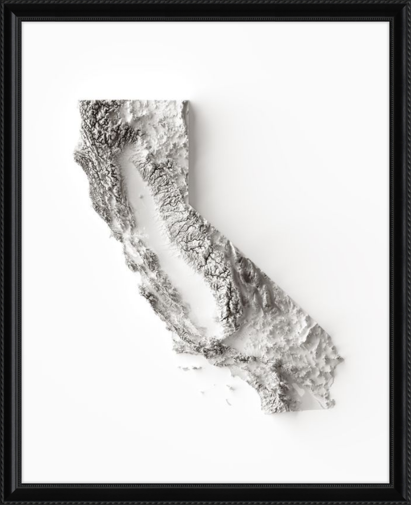 California Shaded Relief Map -  Monochrome