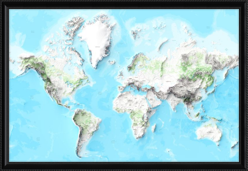 Rilievo ombreggiato del mondo - Mappa USGS con etichette