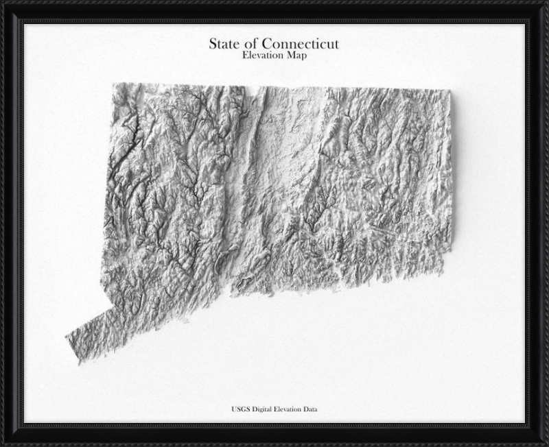 Mappa in rilievo ombreggiato del Connecticut - Monocromatico