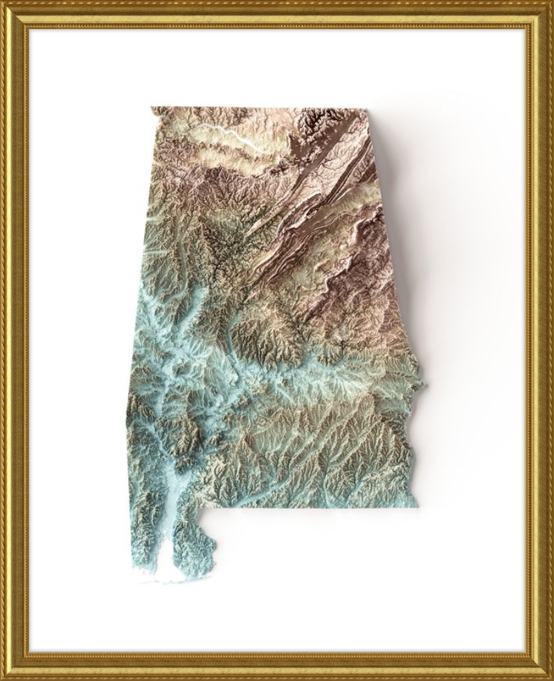 Alabama Shaded Relief Map - Earth Tones