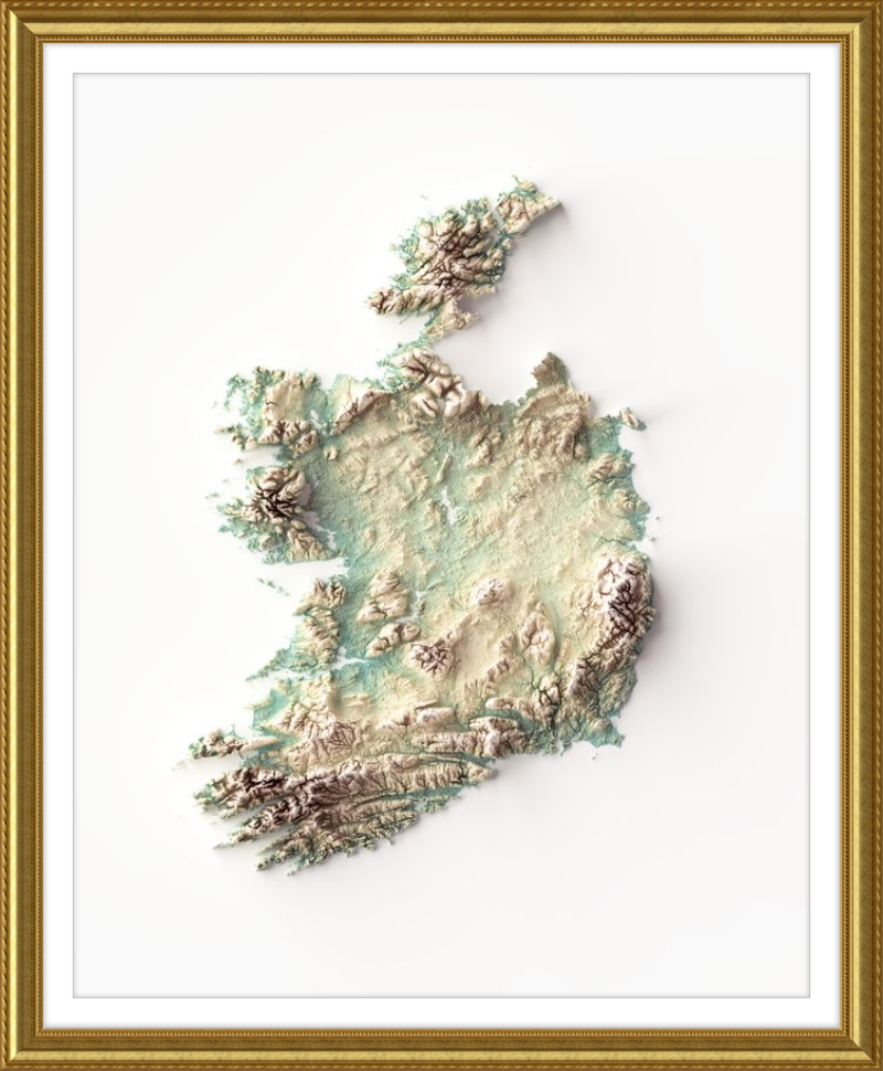 Mapa de Irlanda en relieve sombreado (tonos tierra)