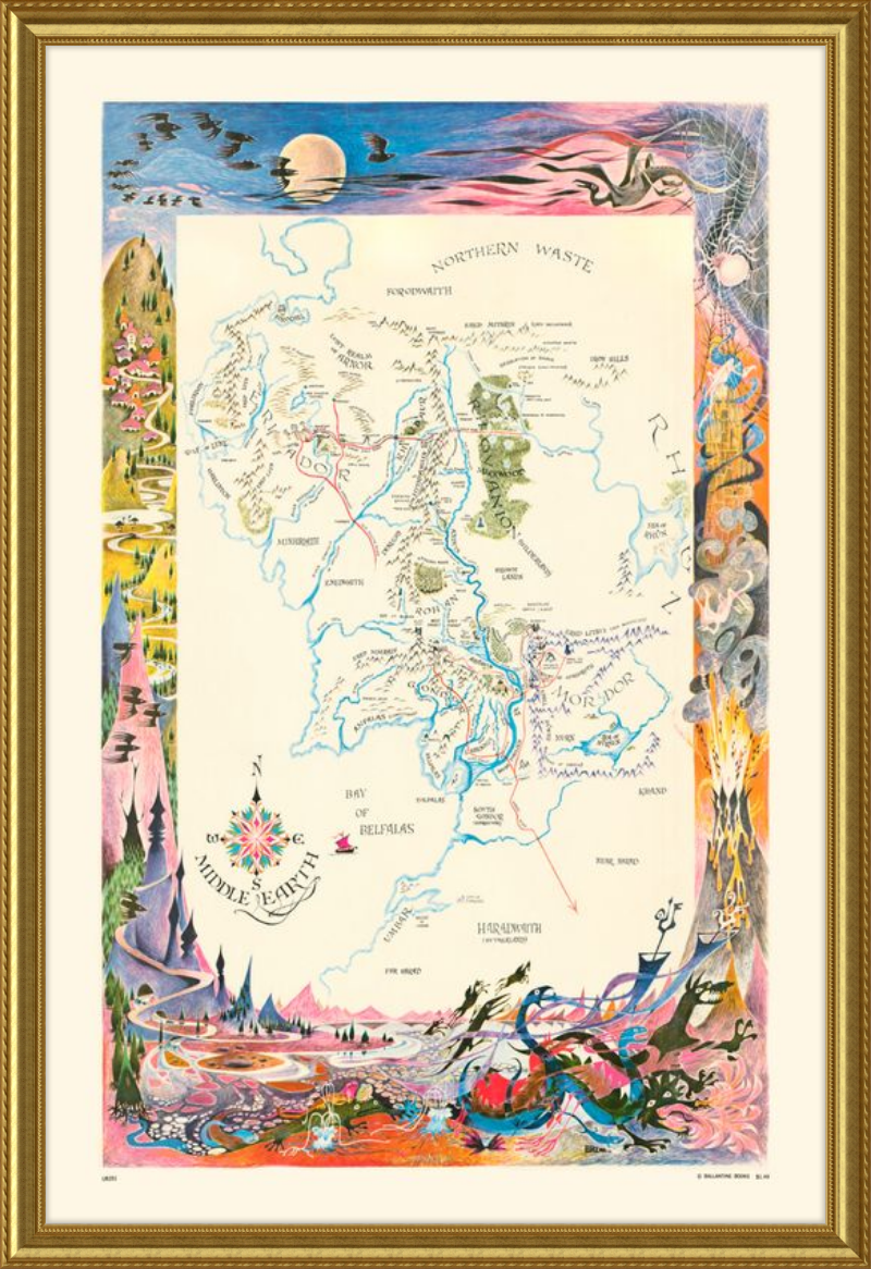 Map of Tolkien's Middle Earth Poster - 1969, Ballantine