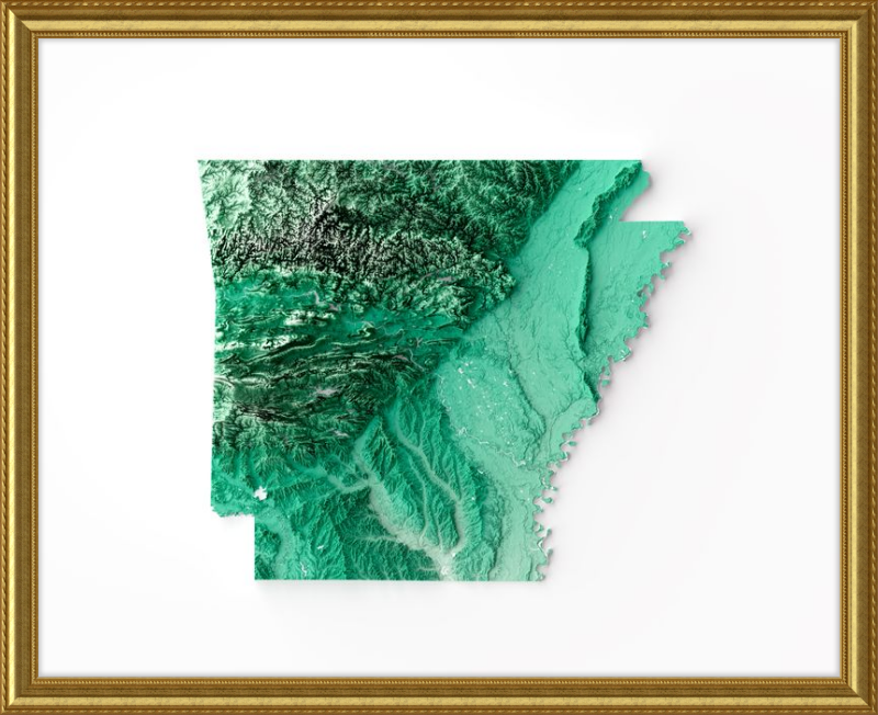 Arkansas Shaded Relief Map - Emerald