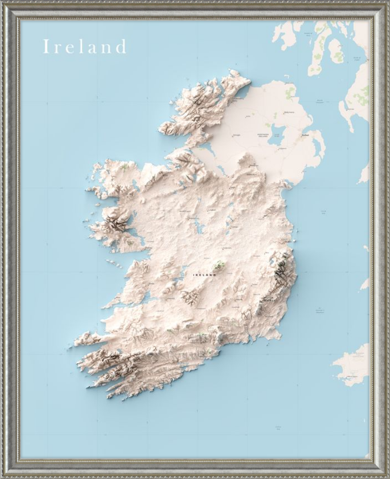 Mappa in rilievo ombreggiato dell'Irlanda - Territorio tracciato