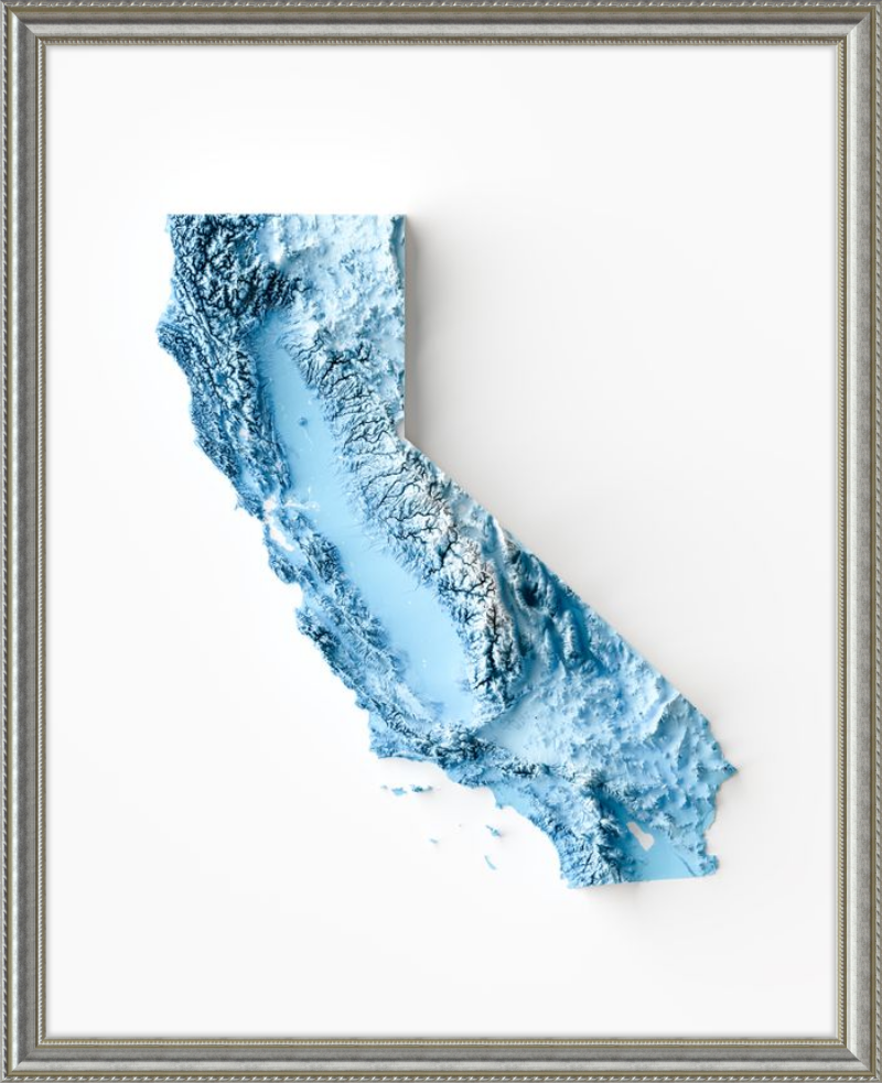 California Shaded Relief Map -Shades of Blue