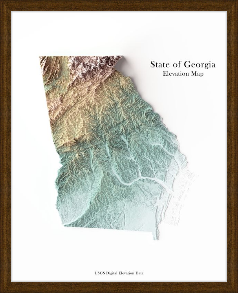 Mapa de relieve sombreado de Georgia: tonos tierra