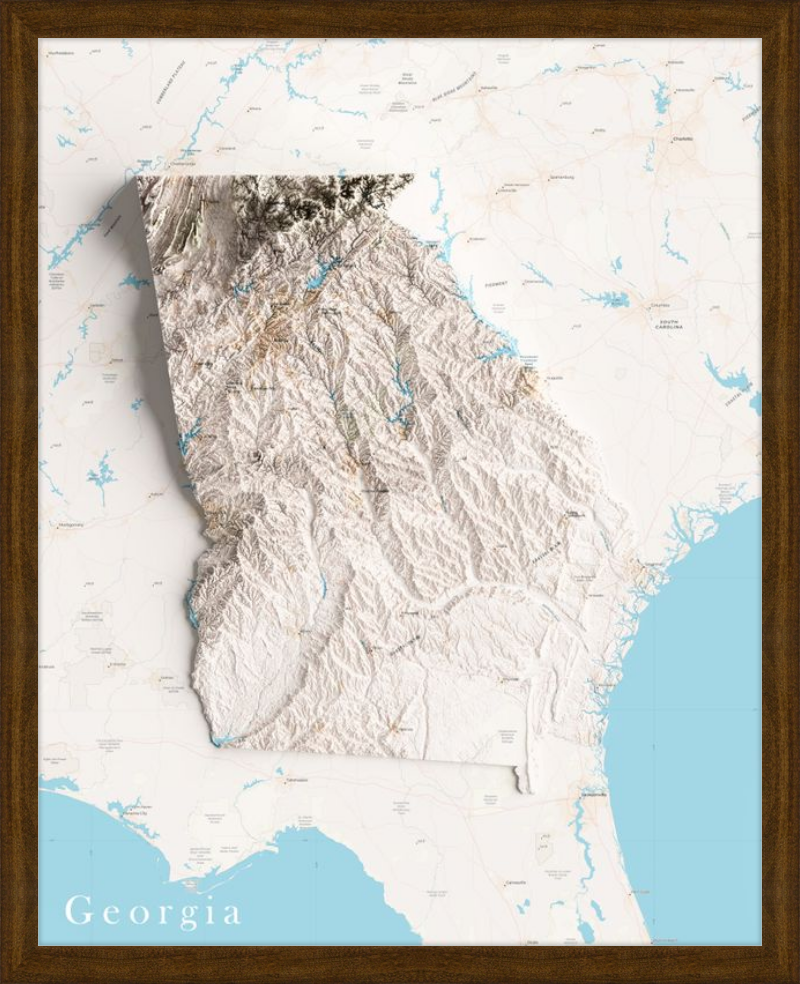 Georgia Shaded Relief Map - Charted Territory