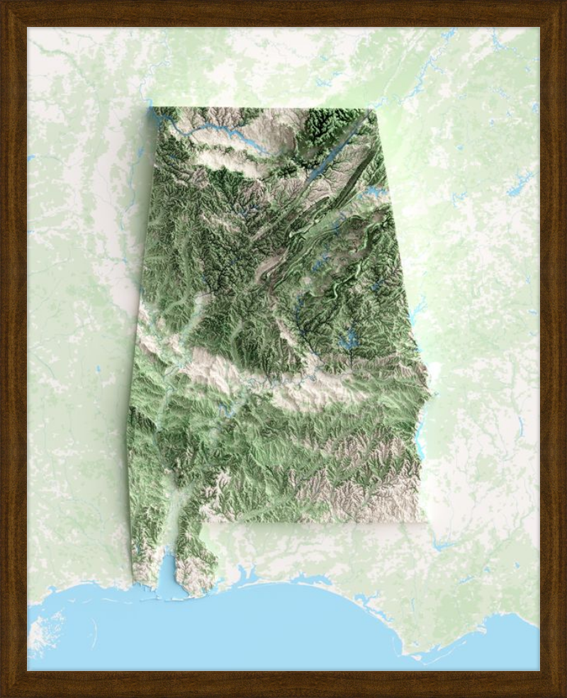 Alabama Shaded Relief Map - Topographic