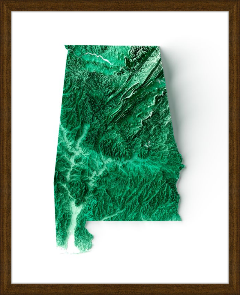 Alabama Shaded Relief Map - Emerald