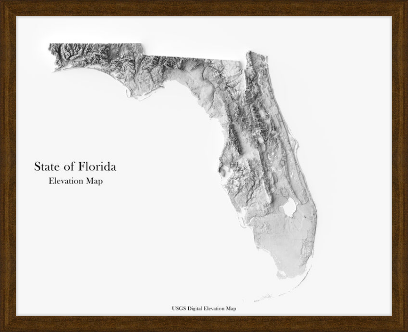 Mappa in rilievo ombreggiato della Florida - Monocromatica