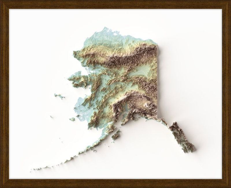 Alaska Shaded Relief Map - Earth Tones