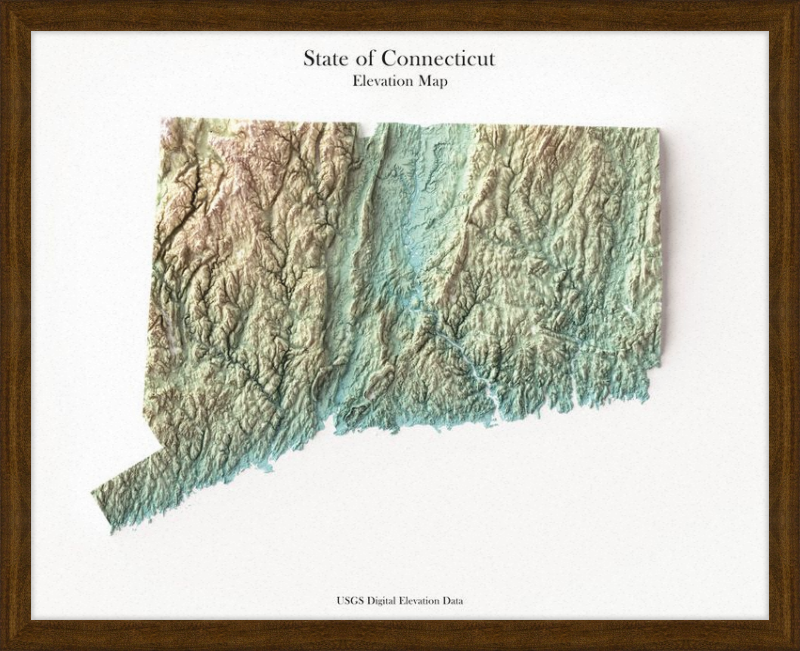 Connecticut Shaded Relief Map - Earth Tones