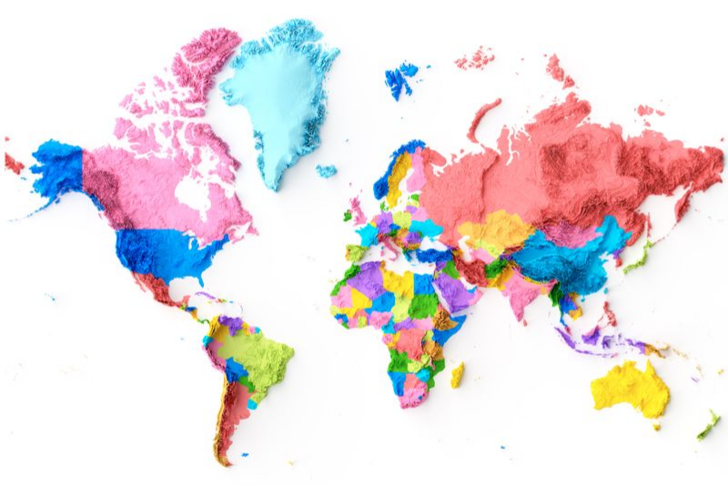 World Countries Shaded Relief - in Color