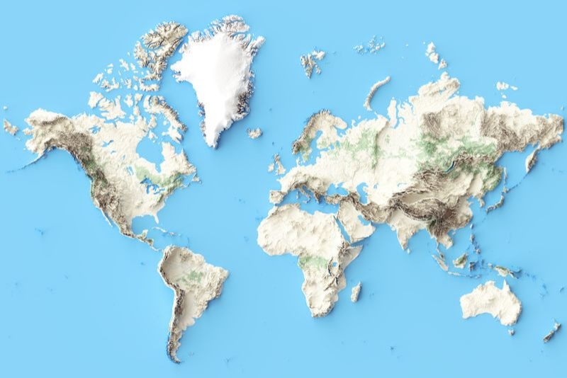 Mappa mondiale in rilievo ombreggiato - Topografica