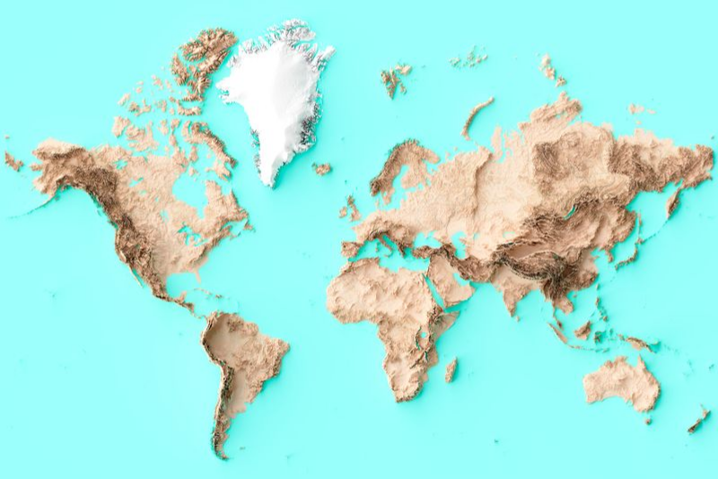 World Shaded Relief - Chocolate and Turquoise